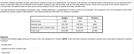 Providence Hospital generates monthly performance reports for each of its departments. The hospital must maintain an adequate