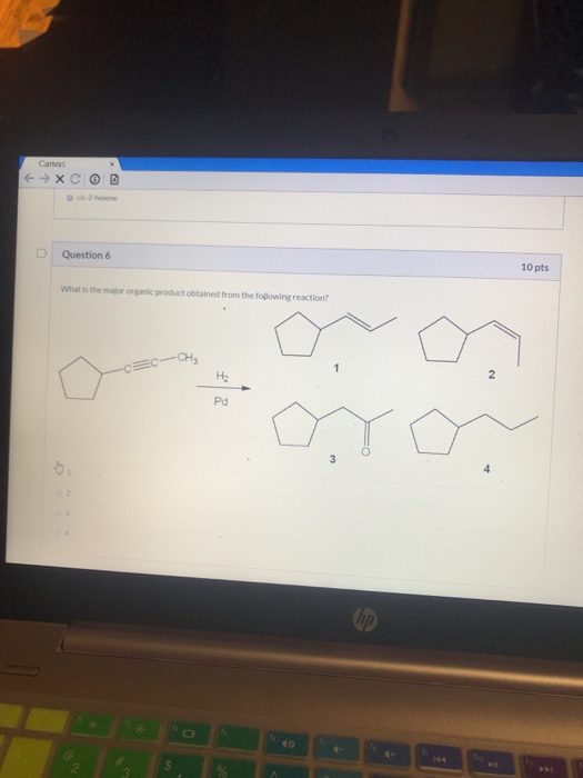 I Carvas →XCOD D Question 6 10 pts What is the maiornic product obtained from the following reaction -EC-CH