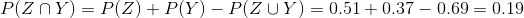 Plz n Y) P(Z) P(y) _ P(Z U y) = 0.51 0.37-0.69 0.19
