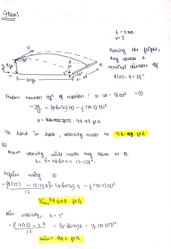 Geveno t = 3800 suring the flight, bag veutical distance of covers treft 4 (12)- 9 = 39 recom 1/2 at ² newton emin of motion