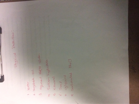 Water a Negetable oil aqueous Noot solve ethanol saturated NaCl