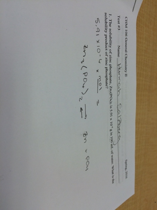 The solubility of Zinc phosphate, Zn_3(PO_4)_2 is
