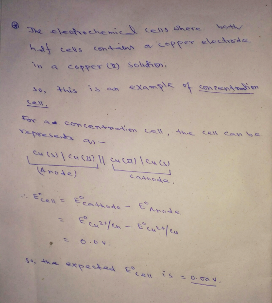 The electrochemicl cells where both half cells contains a copper electrode in a copper (I) solution. so, this is an example o
