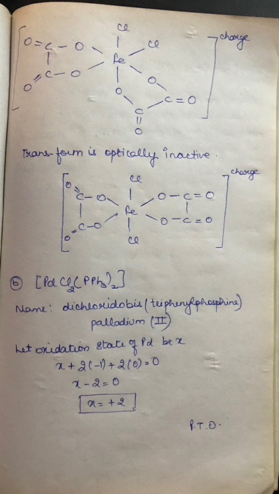 ce & charge - - 9-d- - O U=0 Transform is optically inactive charge u- 9-8-9 -c=0 . [PdCG (PPh ] Name: dichloridobis (teiphen
