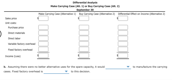 Differential Analysis Make Carrying Case (Alt. 1) or Buy Carrying Case (Alt. 2) September 30 Make Carrying Case (Alternative
