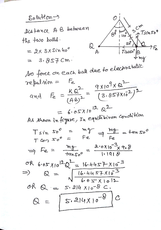 D tance A B betwcen Q. so force om each bal due to electhostatuc. (AB) Fe tanso 1、1918