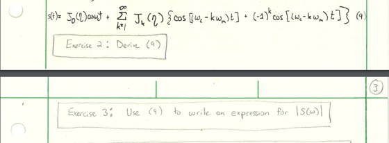 J.cos -ku] (cos-kt ) + COs CoS Exercise Derivn (4) Exercise 3 Use (9) to write an expression for Su)