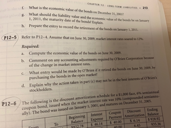 What is the economic value of the bonds on December 31,2001? CHAPTER 12 LONG-TERM LIABILITIES g. What should the liability va