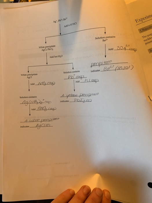 Ag PBa Add 6 M HC Experime 2ooldan Objecti Solution contains Ba2 White precipitate Aga PC The purt nuclides penetry 504 ca) 2