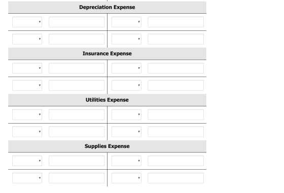Depreciation Expense Insurance Expense Utilities Expense Supplies Expense