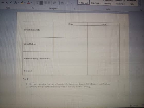 ** A-D-A- - - - 1 Normal 1 No Spac. Heading 1 Heading 2 Title Font Paragraph Styles Direct materials Direct labor Manufacturi