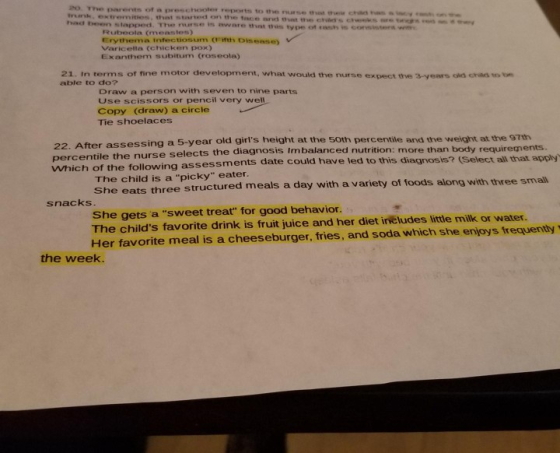 2o. The parents of a preschooler reports trunk, extremities. that started on w had been stapped. The rurse is aware that this