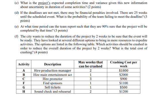 (c) What is the projects expected completion time and variance given this new information about uncertainty in duration of s