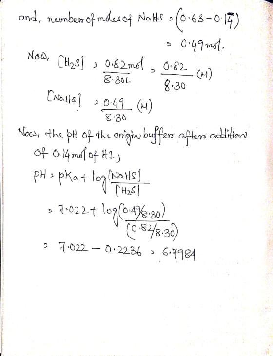 and, nember of miles of Nats o(0:63–017). 50.49 mol Now, Ches] 0.62 mol , 0:82(0) ts? 2049 (0) 8.30L 8.30 Noco, the pH of th