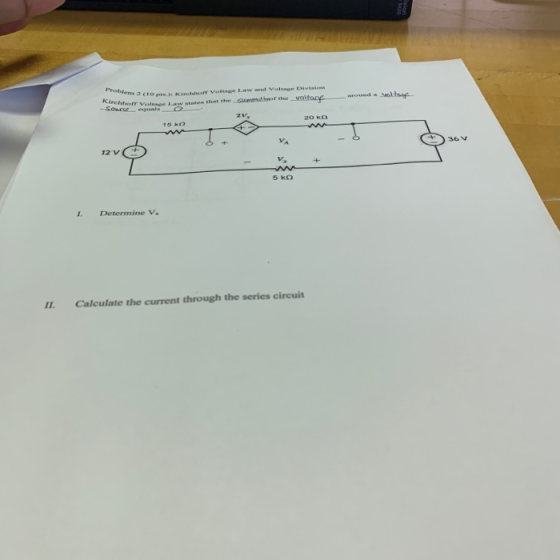 Problemn 2 to pe )Kirc or Votage Law and Votage Division around ltneg rchhorr Voltage Law states that the Sumotor the volfane