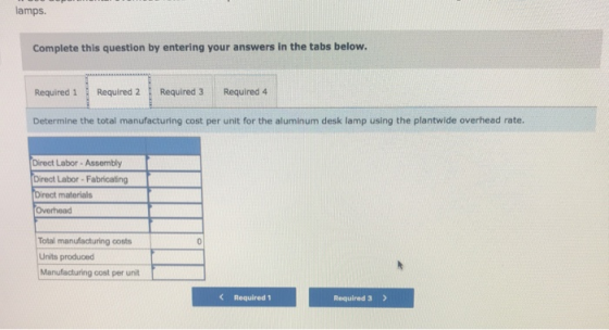 lamps. Complete this question by entering your answers in the tabs below. Required 2 Required 3 Required 4 Required 1 Determi