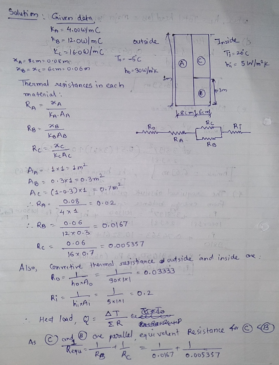 SoluhimGiven dota outsi de Thermal usistances in each 3m - KA 6c Ya An Ro keAe RA Ro Rcー.xc YCAC 0.08002. Re0:060, 0167 12 x