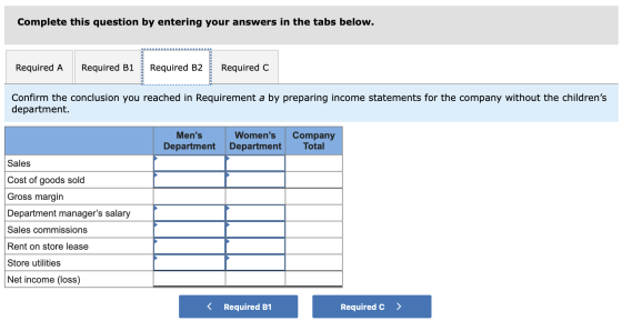 Complete this question by entering your answers in the tabs below. Required A Required B1 Required B2 Required C Confirm the