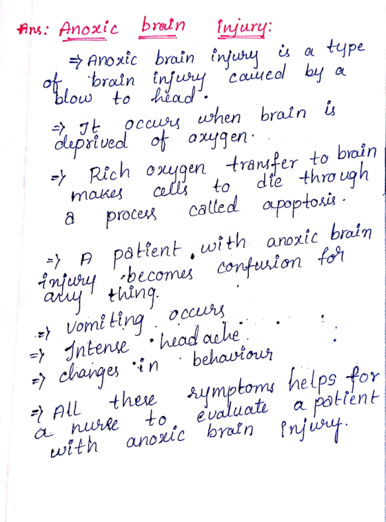 #ins: Anoxic brain injury: Anoxic brain injury is a type of brain injury caused by a blow to head. 7 It occurs when brain is