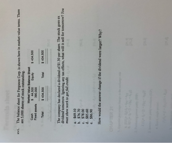 xvi. The balance sheet for Ferguson Corp. is shown here in market value terms. There are 5,000 shares of stock outstanding. M