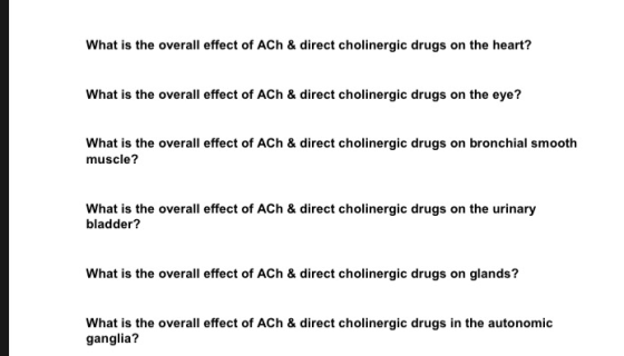 What is the overall effect of ACh & direct cholinergic drugs on the heart? What is the overall effect of ACh & direct choline