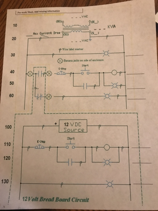 Pre-work Sheet, Add missing information -VAC (HI) - KVA Mox Current Draw 1) - - -VAC Wire label marcar 0 Banana jackes on sid