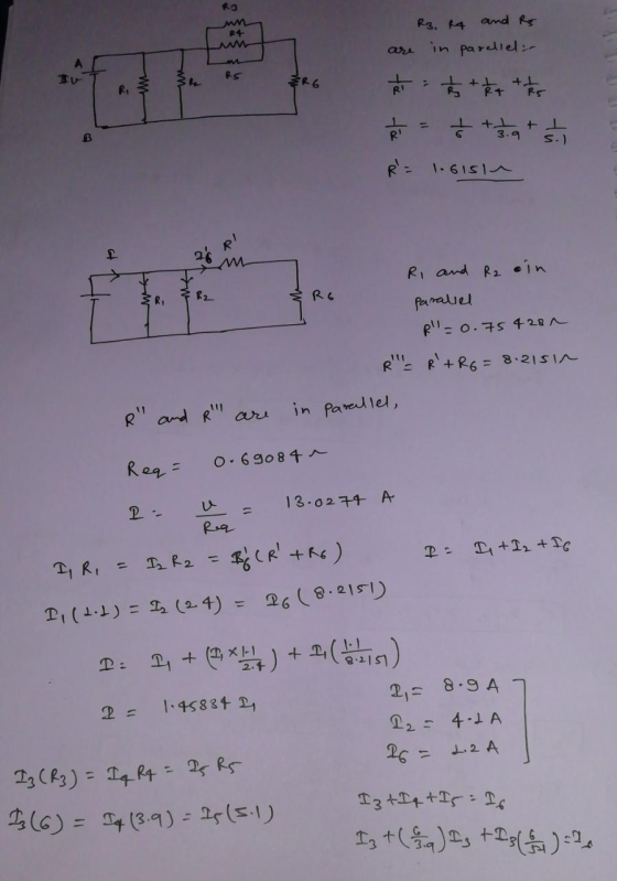 R3 24 3h 5 FR6 R3, R4 and Rs are in parellet. $+kt+s R = + ++ R = 1.6151 el 다 ㅋ R6 Ri and R2 oin parallel R = 0.75 4287 R