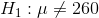 H_1: \mu \neq 260