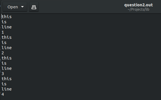 Open A question 2.out --/Projects/lib this is line 1 this is line 2 this is line 3 this is line 4