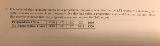 16. It is believed that spending money on a professional preparation service for the SAT exams will increase your score. Ten