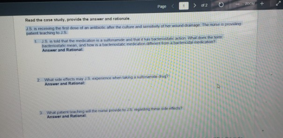 Page 200M Read the case study, provide the answer and rationale J.S. is receiving the first dose of an patient teaching to J.