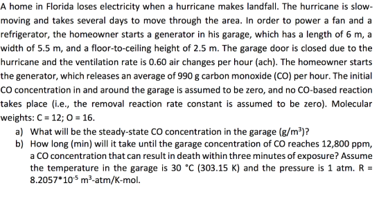 A home in Florida loses electricity when a hurricane makes landfall. The hurricane is slow- moving and takes several days to