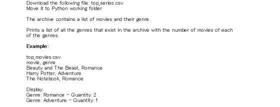 Download the following file: top series.csv Move it to Python working folder The archive contains a list of movies and their