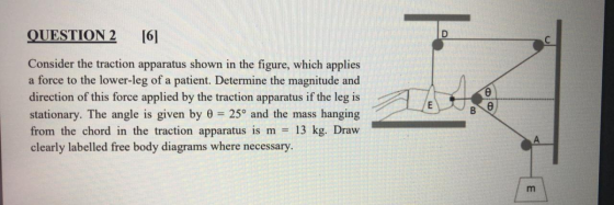 QUESTION 2 [6] D С Consider the traction apparatus shown in the figure, which applies a force to the lower-leg of a patient.
