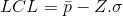 LCL = \bar{p}-Z.\sigma