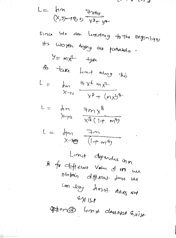 L= tin 7x6y (7,97-1919 yet yo Since Limiting to the ongenluo its worth trying all parabola Y= my? tyre take hmit along this h
