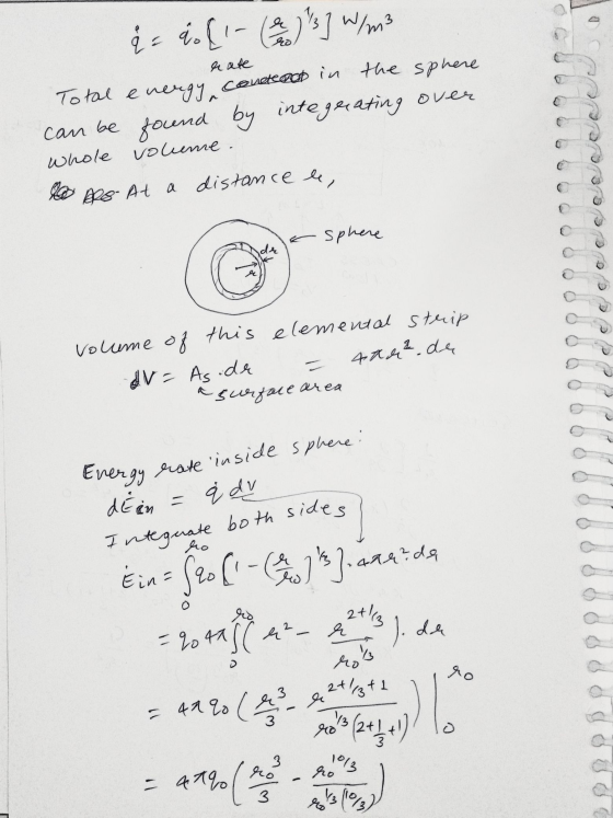 rate å = &{1- (2) 3] W/m3 Total energy, contered in the sphere can be found by integrating over whole volume. ARS- At a dista