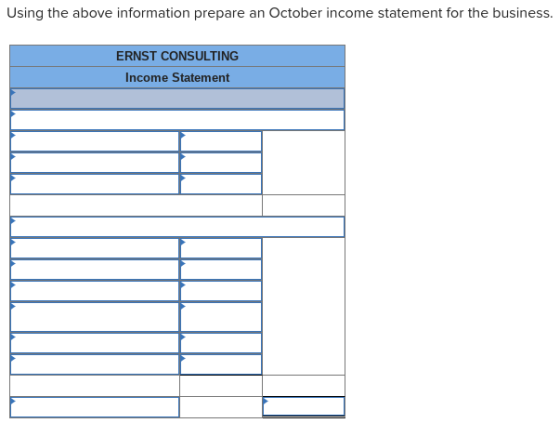 Using the above information prepare an October income statement for the business ERNST CONSULTING Income Statement