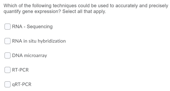 Which of the following techniques could be used to accurately and precisely quantify gene expression? Select all that apply.