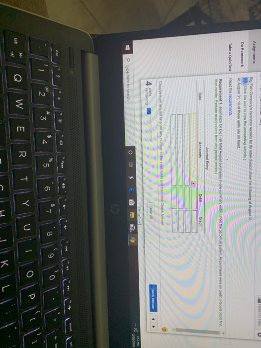 Uuestion Help Assignments Big Fish Companys inventory records for its retail division show the following Click the icon to v
