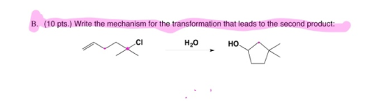 B. (10 pts.) Write the mechanism for the transformation that leads to the second product: Х но, нох