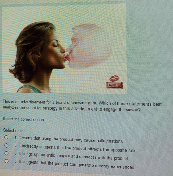 ER This is an advertisement for a brand of chewing gum. Which of these statements best analyzes the cognitive strategy in thi