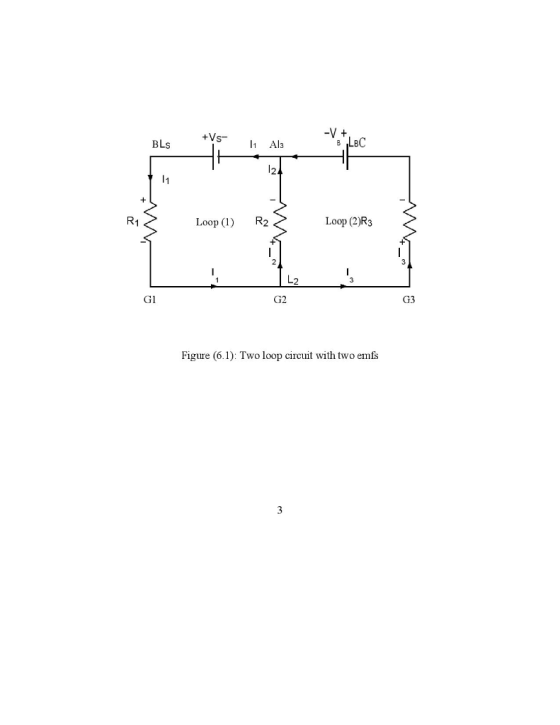 +Vs- -V 8 LBC BLS 11 Als 12 11 E Loop (1) R2 Loop (2)R3 L2 GI G2 G3 Figure (6.1): Two loop circuit with two emfs 3