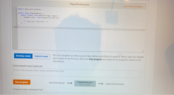 Player Roster.java Load default template 1 import java.util.Scanners public class Player Roster public static void main(Strin