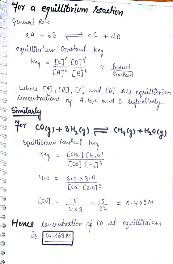 For a eguillibriom heachion Geneial Rais cC ol D a A bB equillibrium Constaul keg Proclucl Reactant LA] CB6 tuhu CA1, L6J, Cc