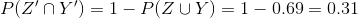 P(Z'\cap Y') = 1 - P(Z\cup Y)=1-0.69 =0.31