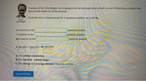 Solution of the Schrödinger wave equation for the hydrogen atom results in a set of functions (orbitals) that describe the be