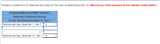 Prepare a statement of retained earnings for the year ended December 31. (Round your final answers to the nearest whole dolla