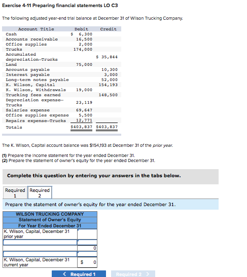 Exercise 4-11 Preparing financial statements LO C3 The following adjusted year-end trial balance at December 31 of Wilson Tru