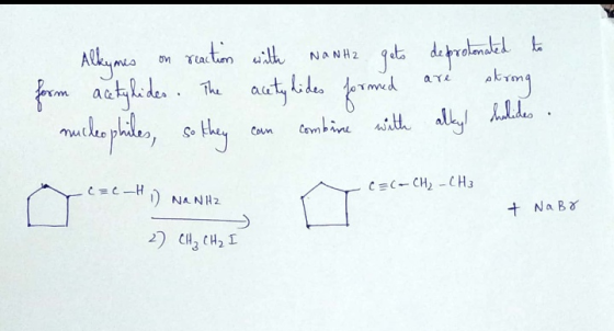 Alkynes on reaction with NaNHz gets deprotonated to form acetylides. The acetydides formed are strong nucleophiles, so they c